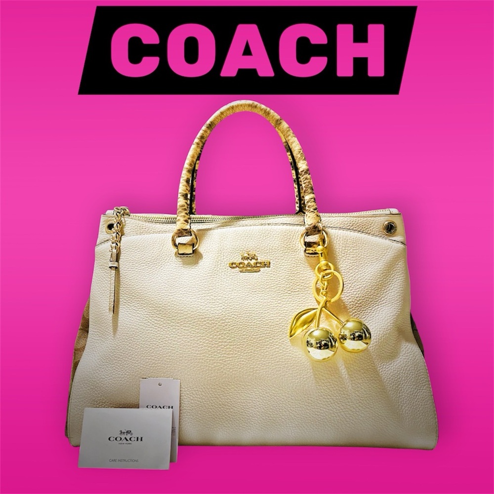 Vintage style COACH soho shoulder Bag Cream Pebbled Leather Satchel tote bag - Picture 3 of 17